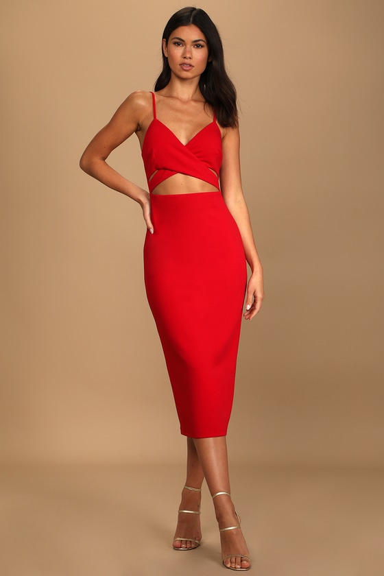 red cut out dress